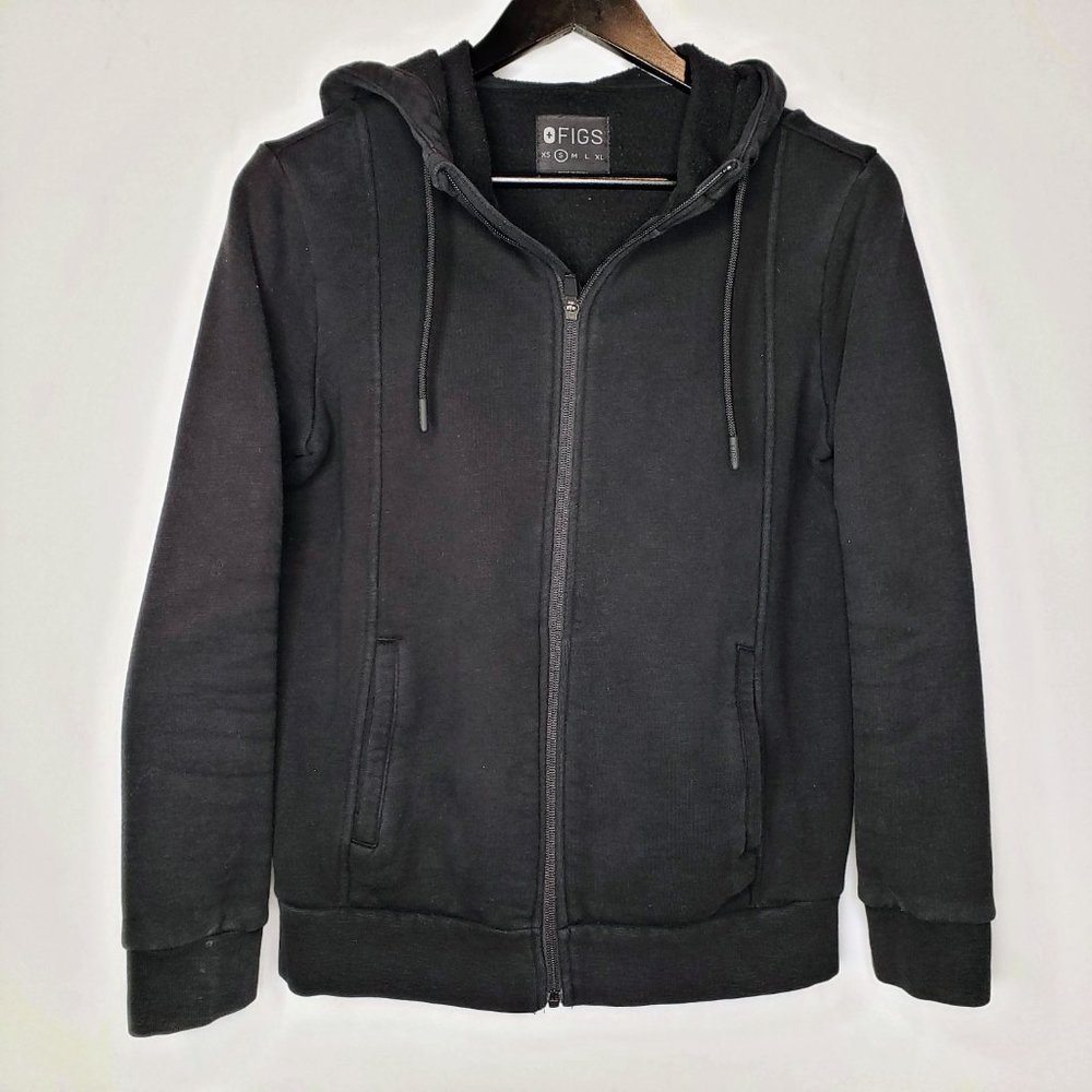 Figs Black Zip Up Fleece Hoodie Sweater S
